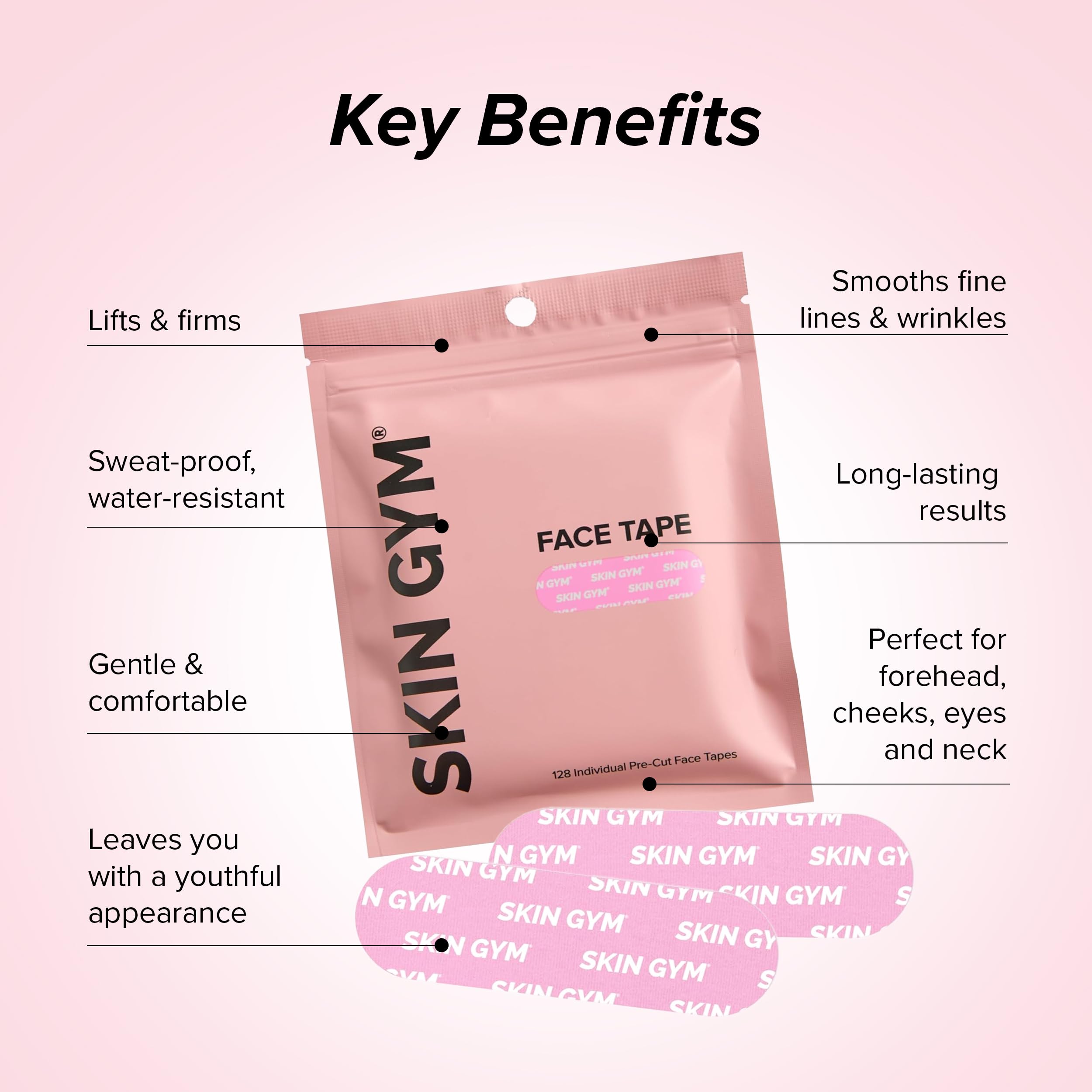 Skin Gym Face Tape mouth-area strip helps contour and soften smile lines overnight.