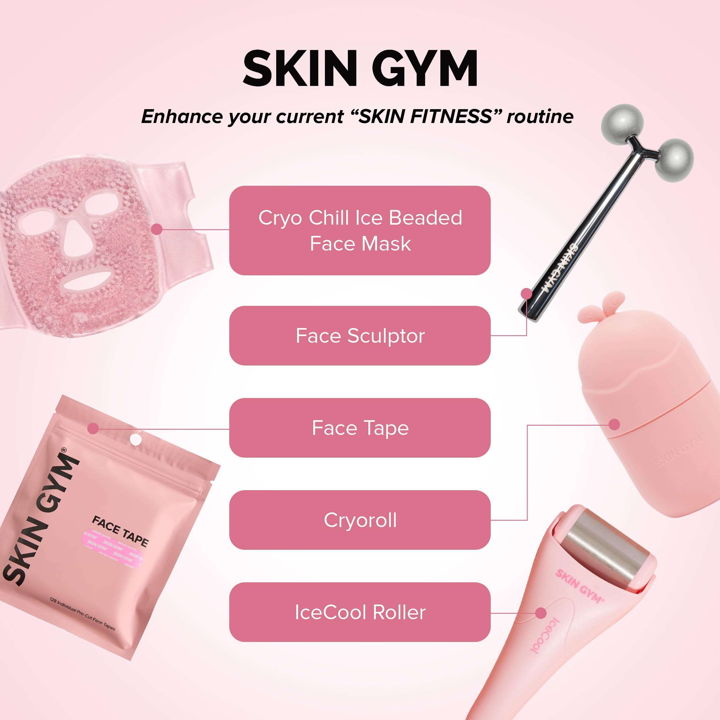 Skin Gym Ice Roller ideal for daily cooling and de-puffing routines.