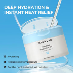 Closeup of SKIN & LAB Hybarrier Hyaluronic Pad being applied for cooling comfort.