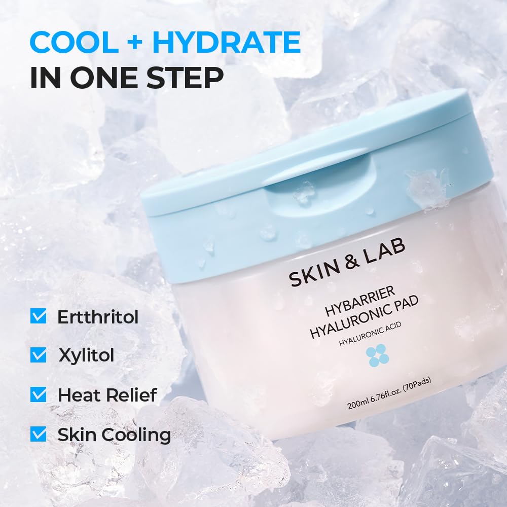 Stretchable Hybarrier Hyaluronic Pad conforms to facial curves for flexible hydration.