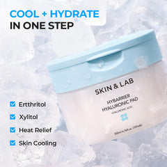 Stretchable Hybarrier Hyaluronic Pad conforms to facial curves for flexible hydration.
