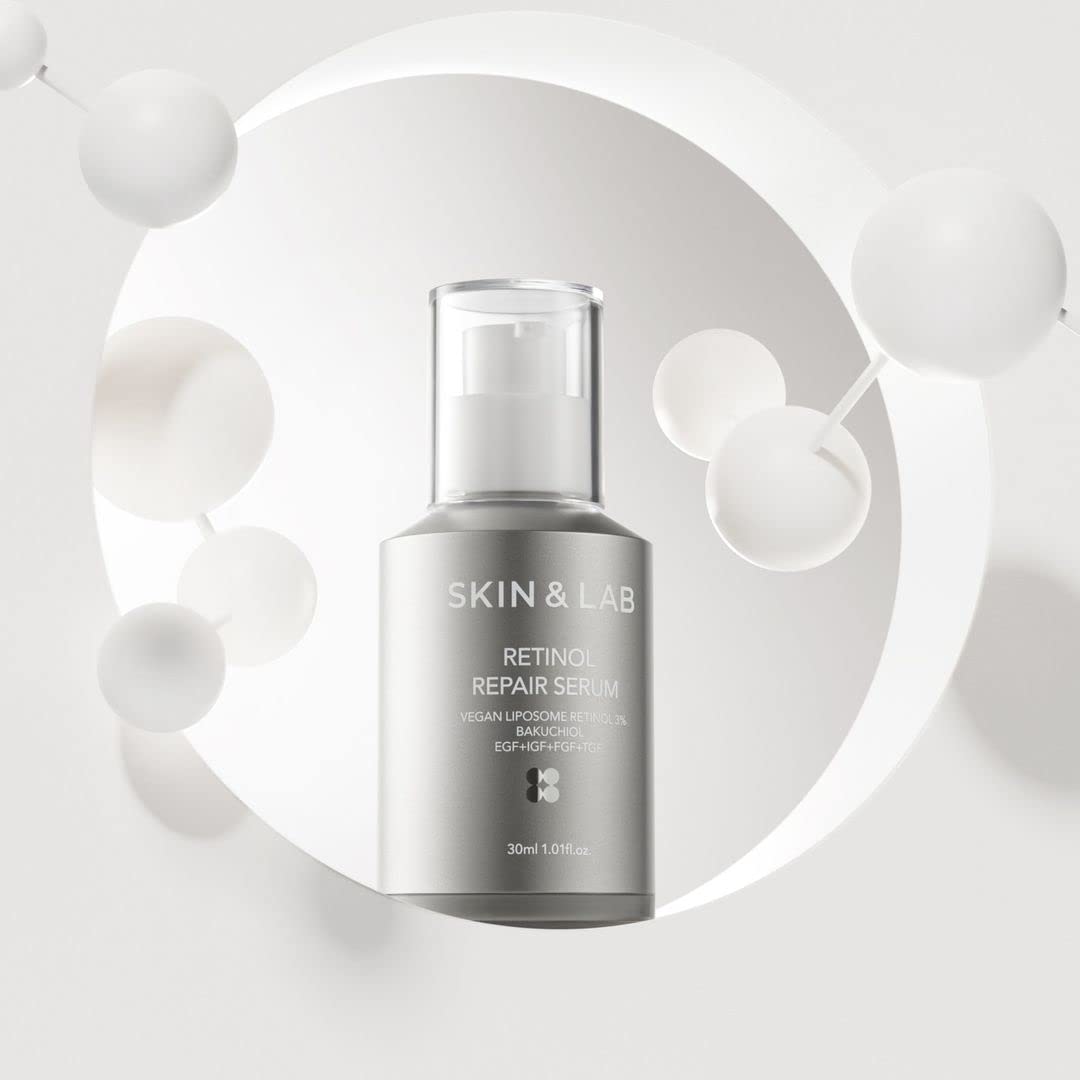 Close-up of the serum pump on SKIN&LAB bottle for precise application