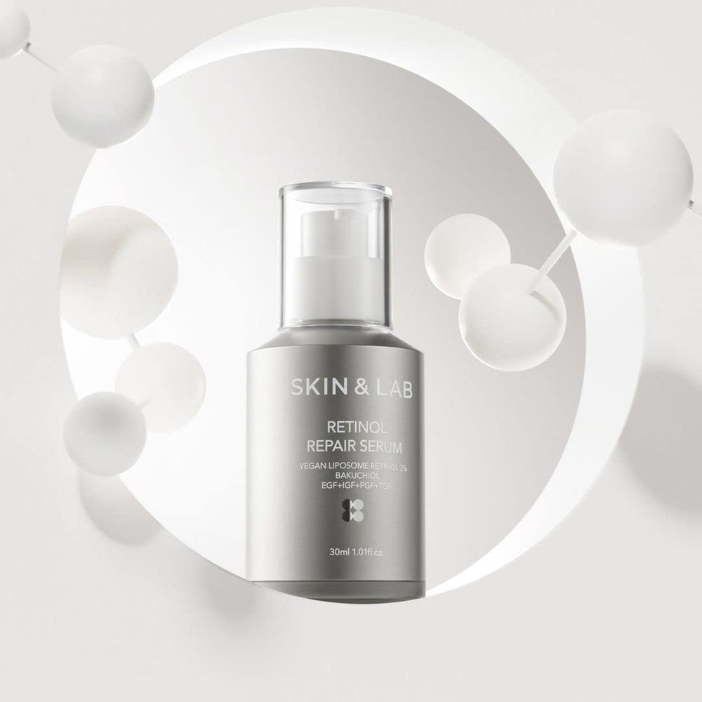 Close-up of the serum pump on SKIN&LAB bottle for precise application