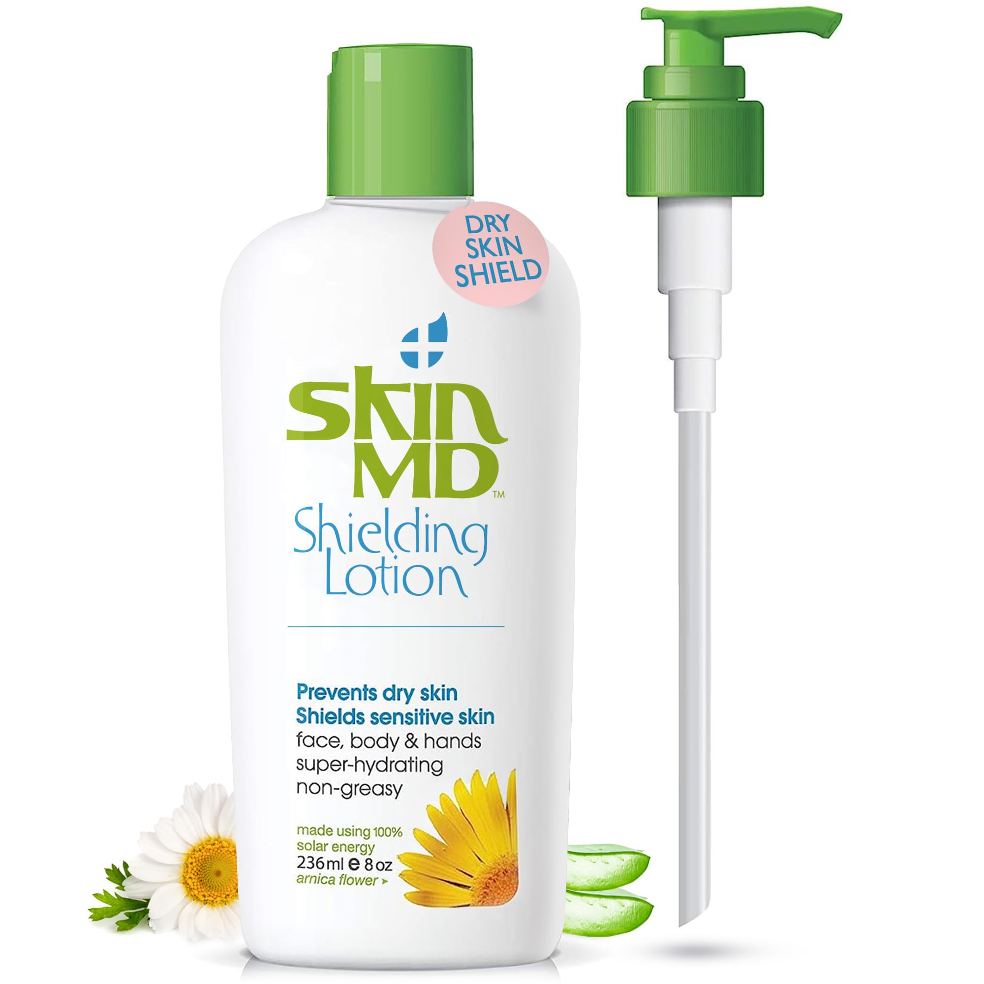 Skin MD Shielding Lotion bottle with convenient dispenser for quick daily hydration.