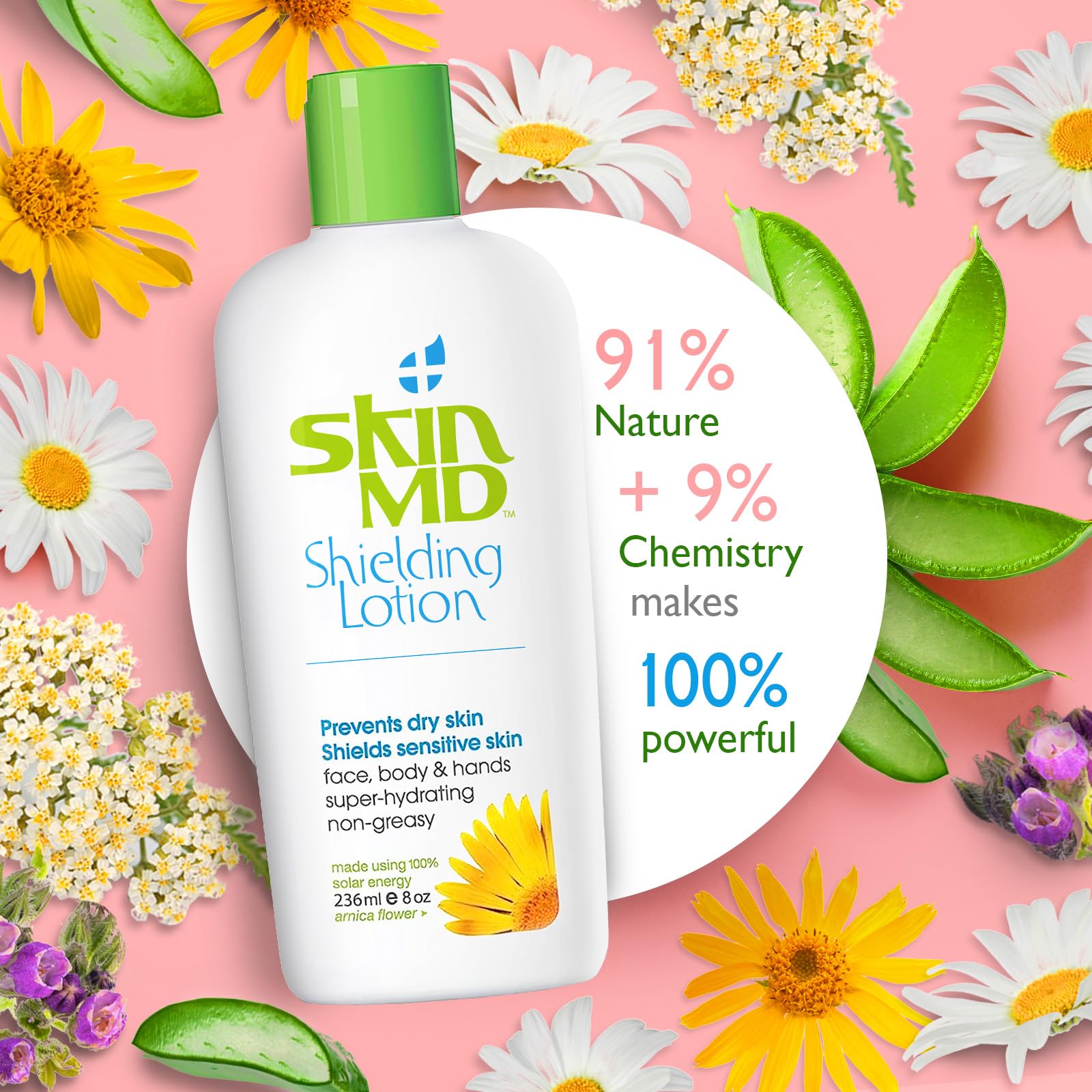 Aloe Vera ingredients in Skin MD Shielding Lotion soothe sensitive skin.