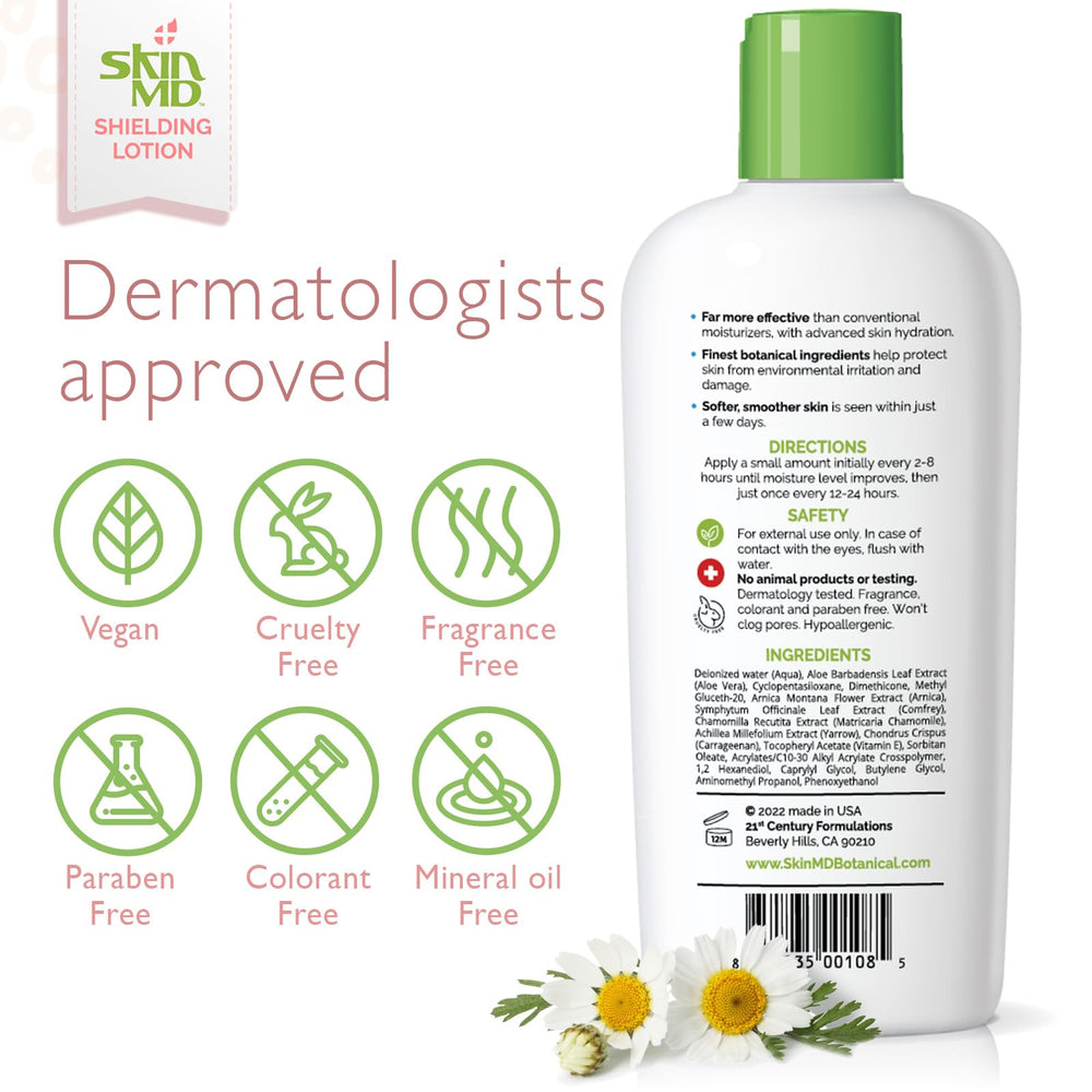 Skin MD Shielding USA-made bottle signals quality and hypoallergenic care.