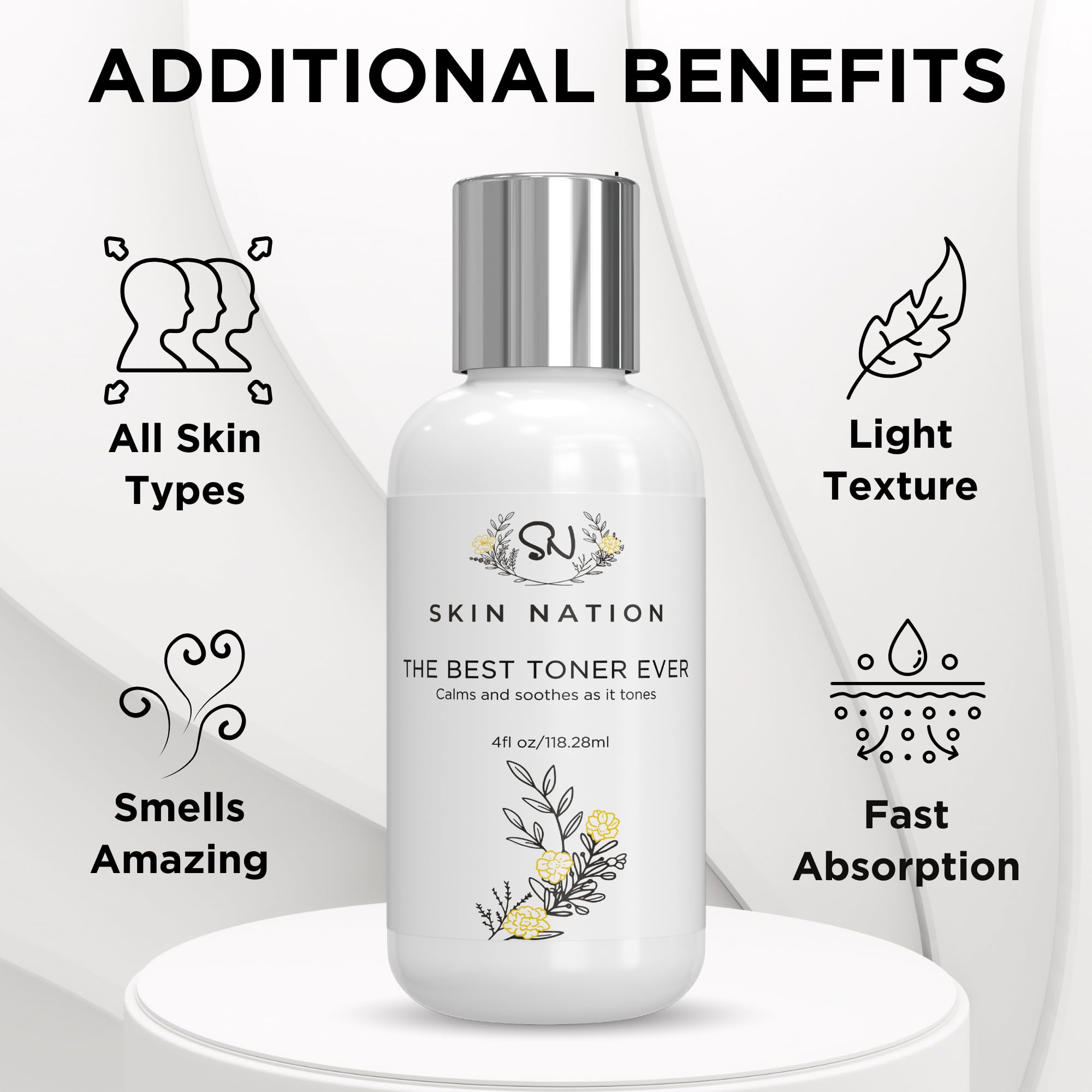 Skin Nation Hydrating Rosewater Toner alcohol-free label indicating non-drying formula