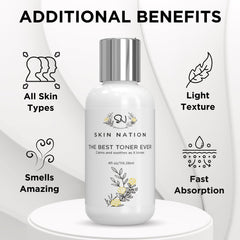 Skin Nation Hydrating Rosewater Toner alcohol-free label indicating non-drying formula