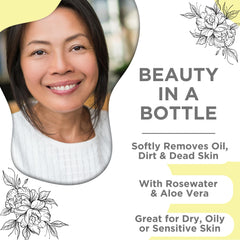 Skin Nation Rosewater Toner ingredients featuring rosewater aloe chamomile for gentle hydration