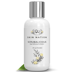 Skin Nation Scrubalicious exfoliator bottle close-up showing label for a refreshing cleanse