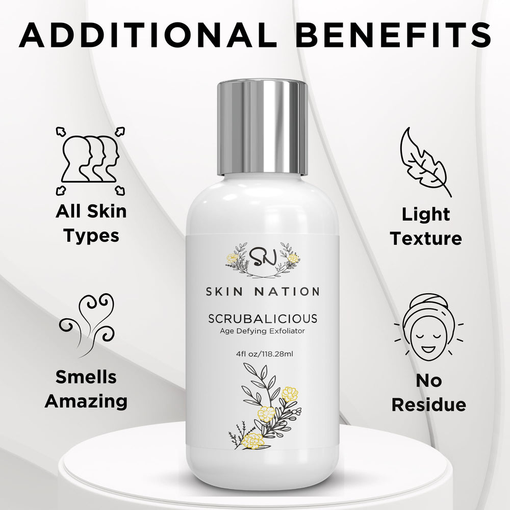 Skin Nation Scrubalicious exfoliator features tea tree oil for balanced skin