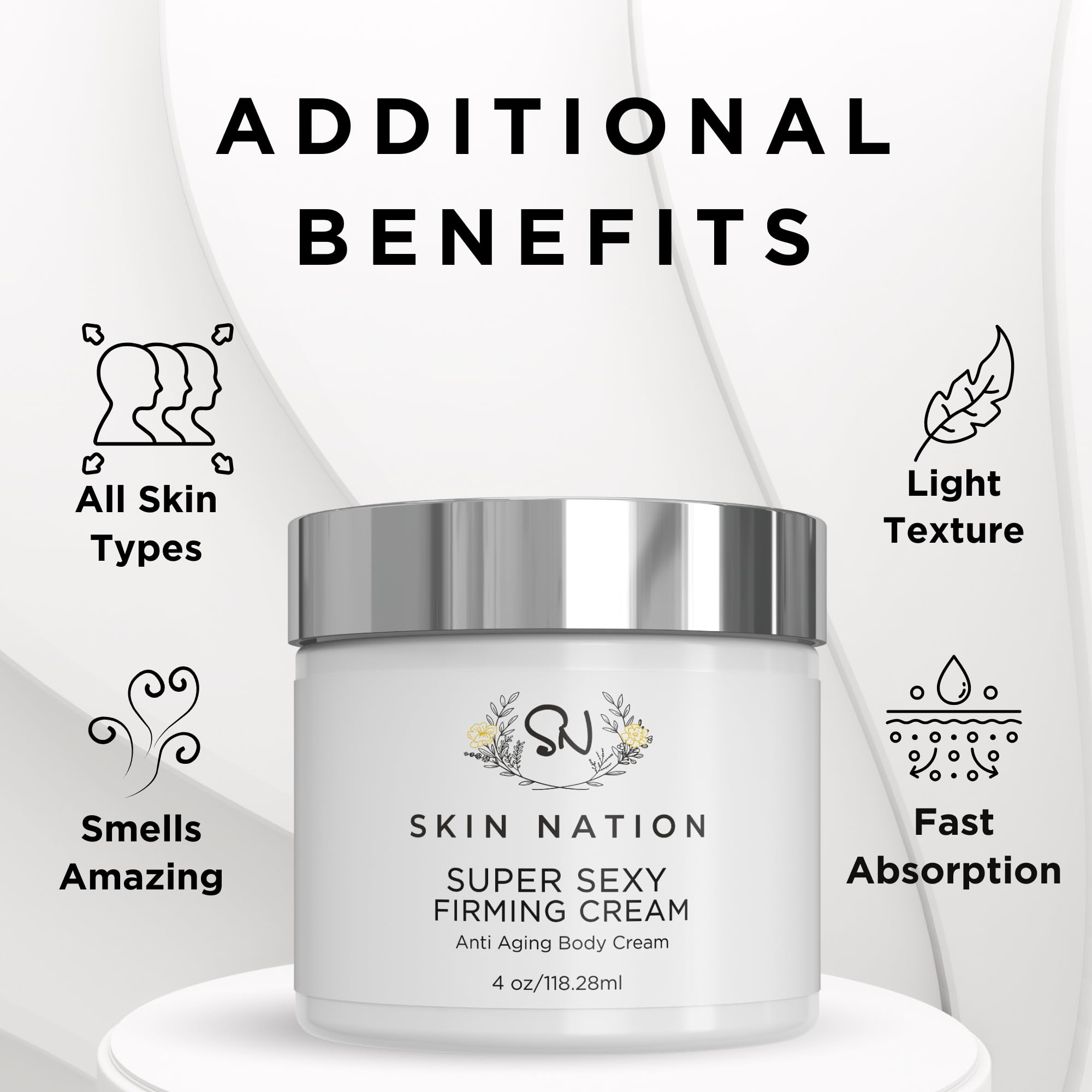 Skin Nation Super Firming Cream arm application illustrates daily smoothing hydration.