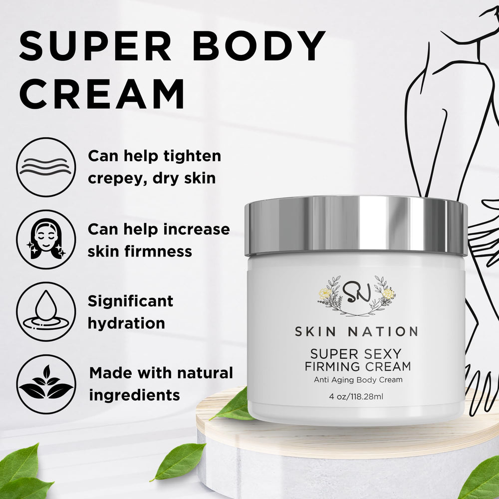 Skin Nation Super Firming Cream texture closeup highlights rich, fast-absorbing moisture.