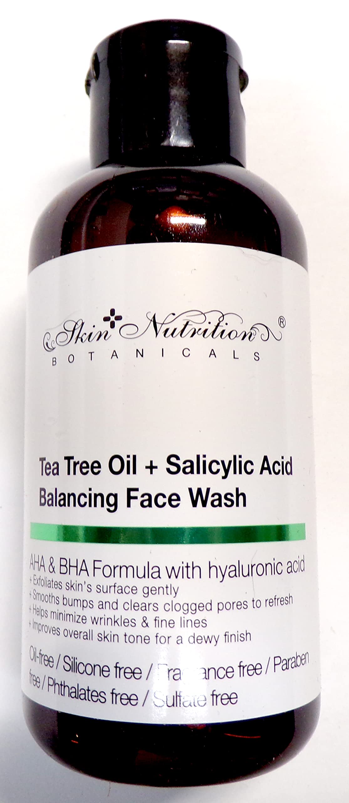 Skin Nutrition Botanicals Tea Tree Face Wash bottle showing balance and cleansing benefits.
