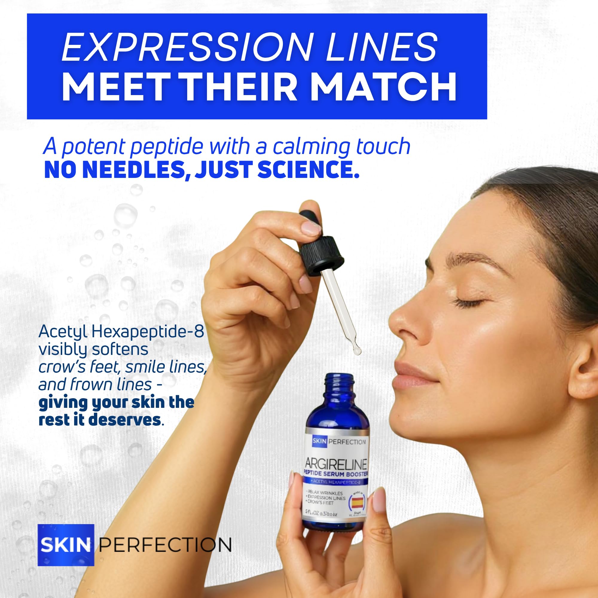 Skin Perfection Argireline Serum dropper detail for precise mixing into formulas.