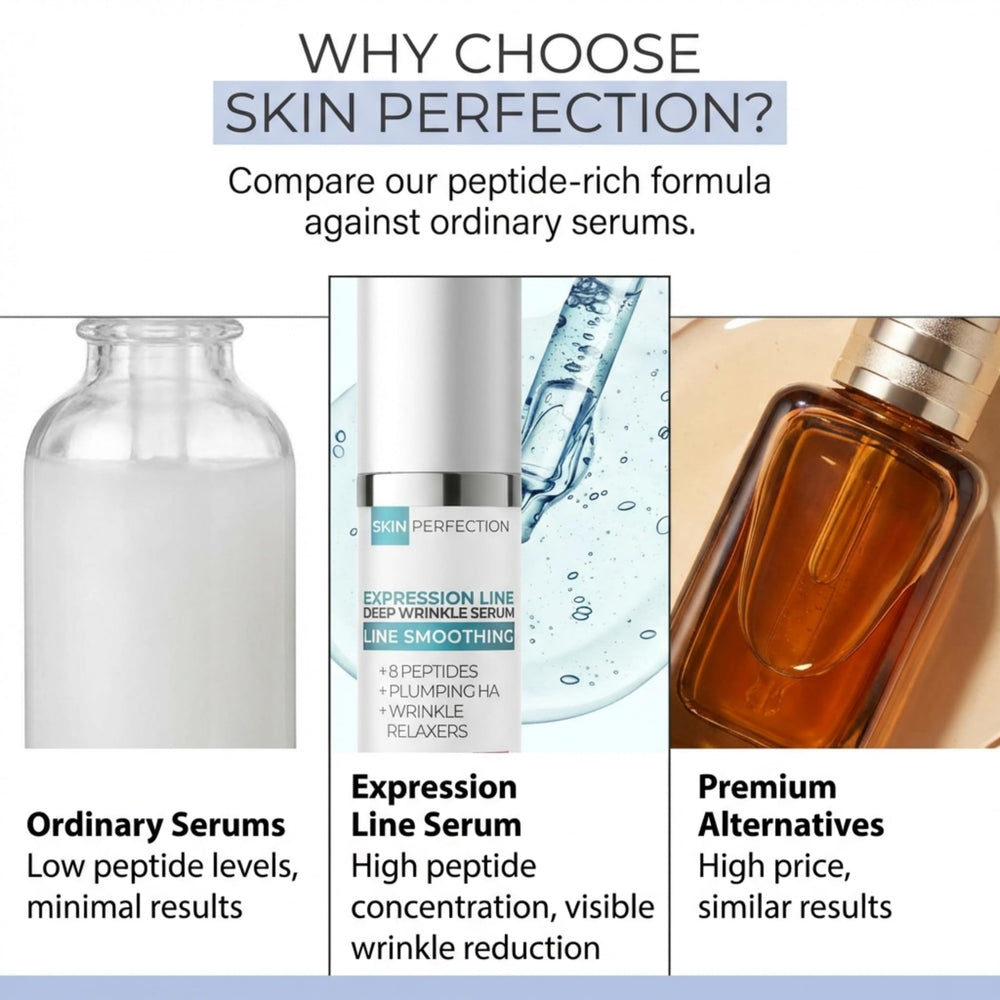 Skin Perfection glass bottle silhouette signaling premium packaging
