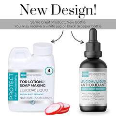 Skin Perfection Leucidal Liquid amber bottle on shelf signals eco-certified formulation