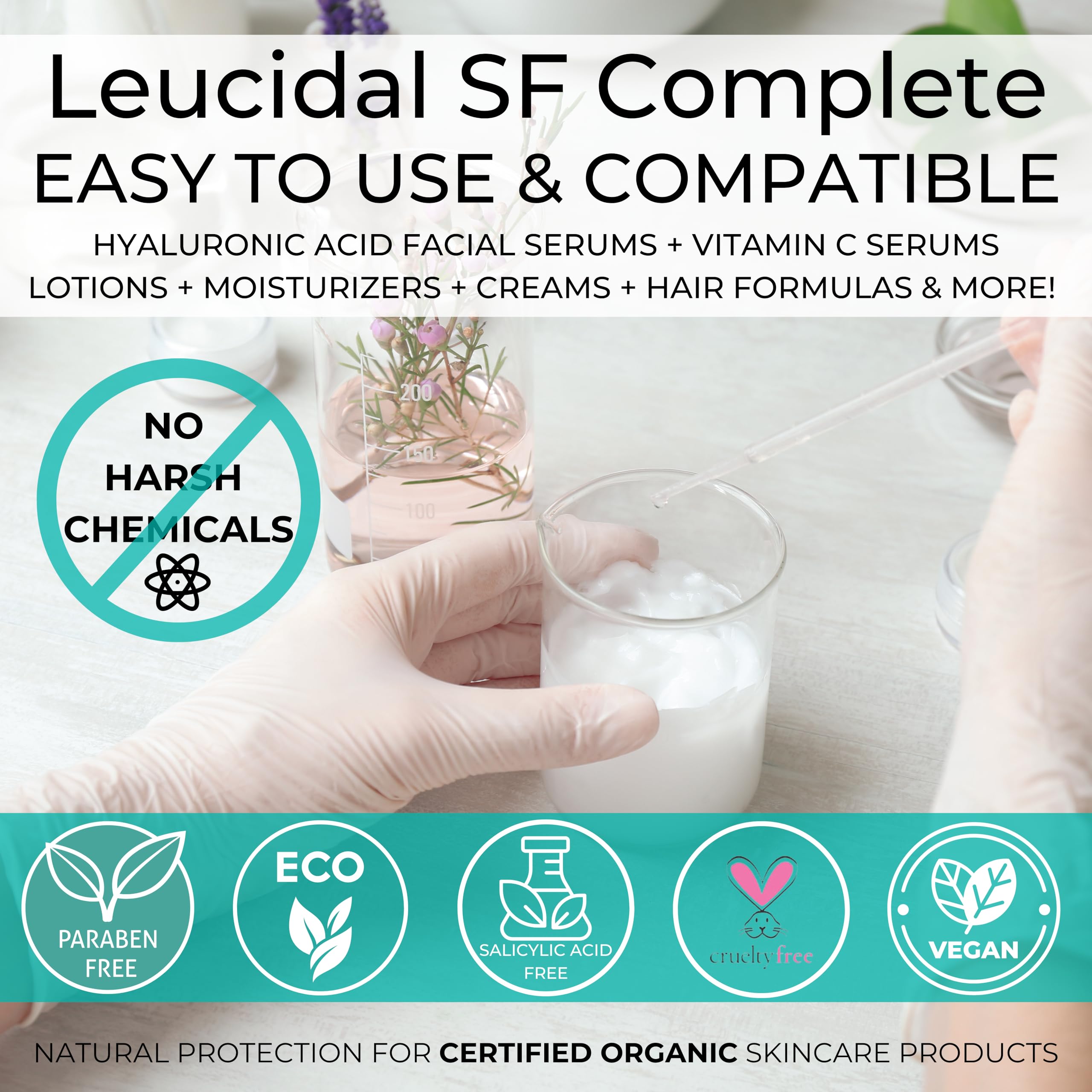 Skin Perfection Leucidal SF Complete clear liquid for water-based cosmetic blends.