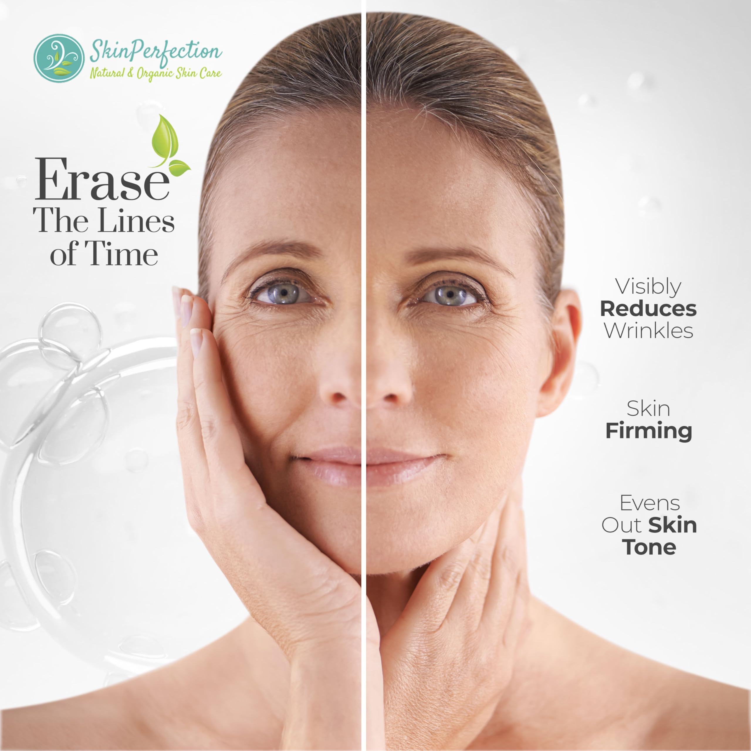 Product label detail highlights premium peptide blend and paraben-free formula.