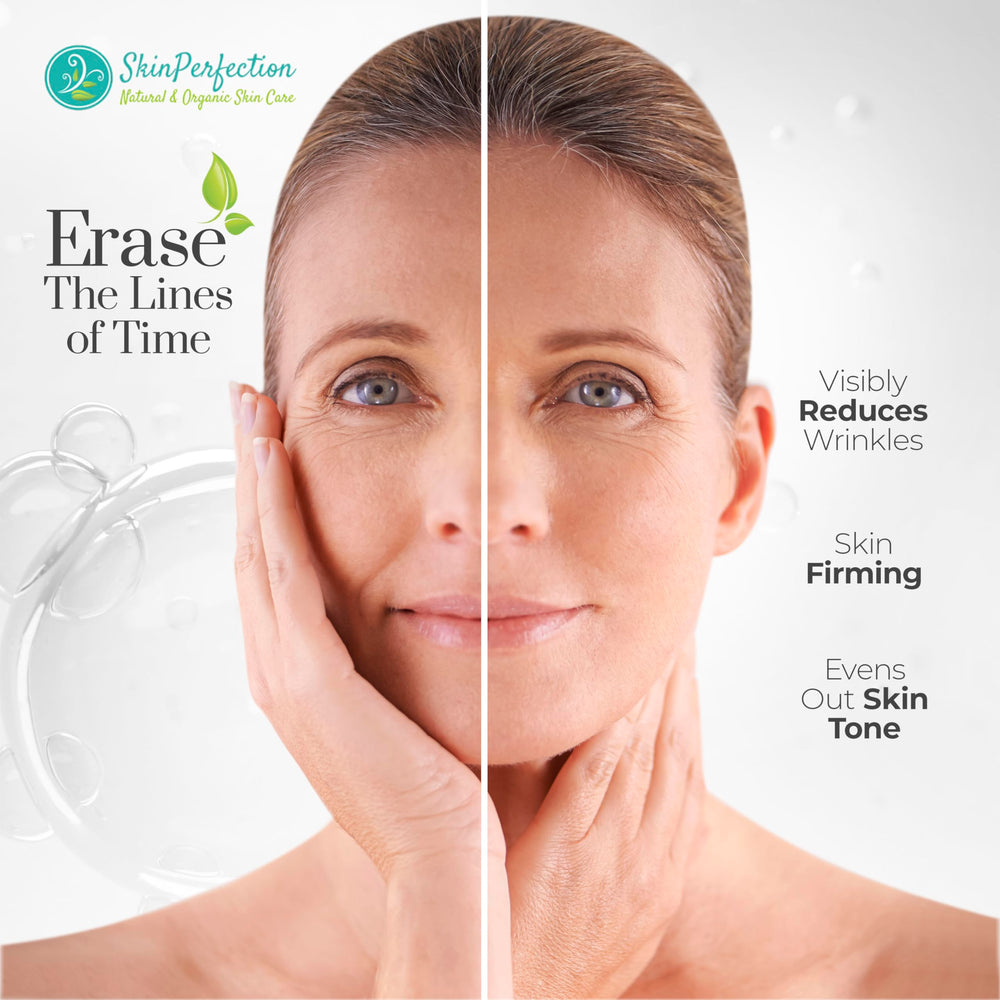 Product label detail highlights premium peptide blend and paraben-free formula.