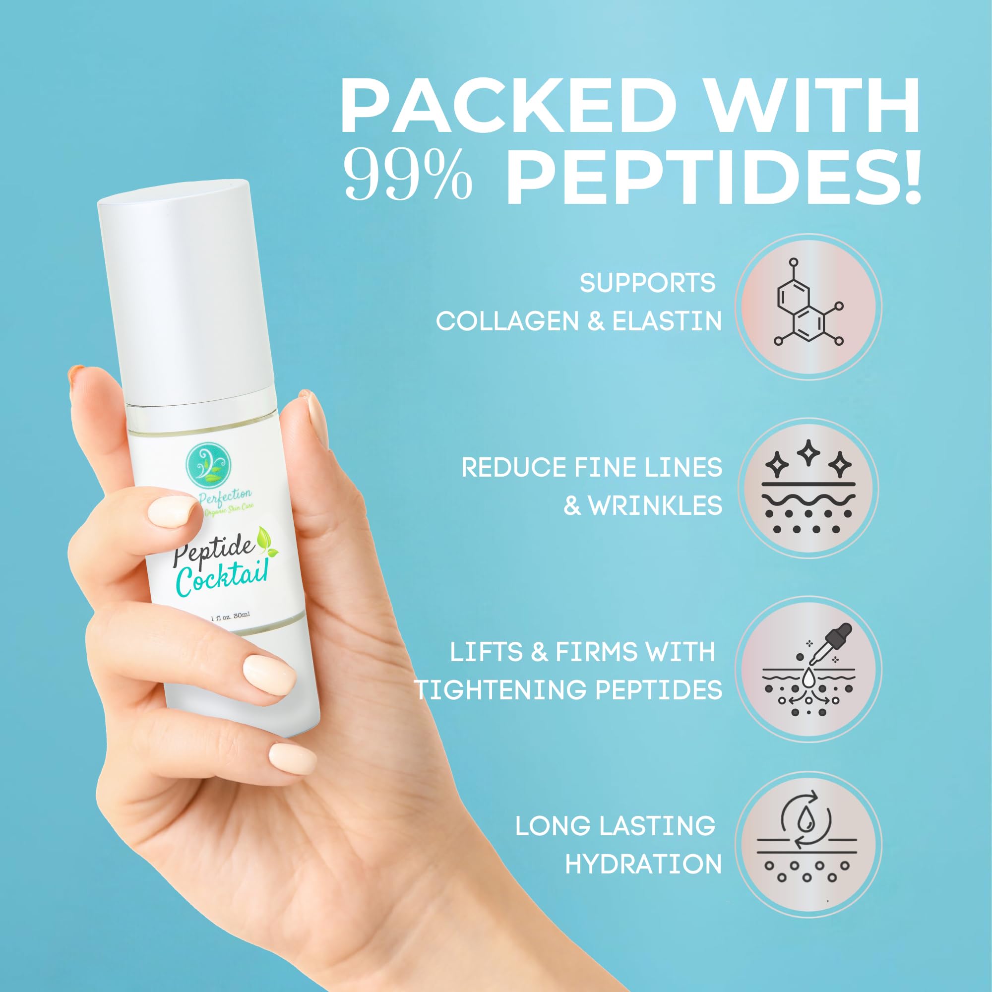 Skin Perfection serum on hand shows lightweight texture that absorbs quickly for daily use.