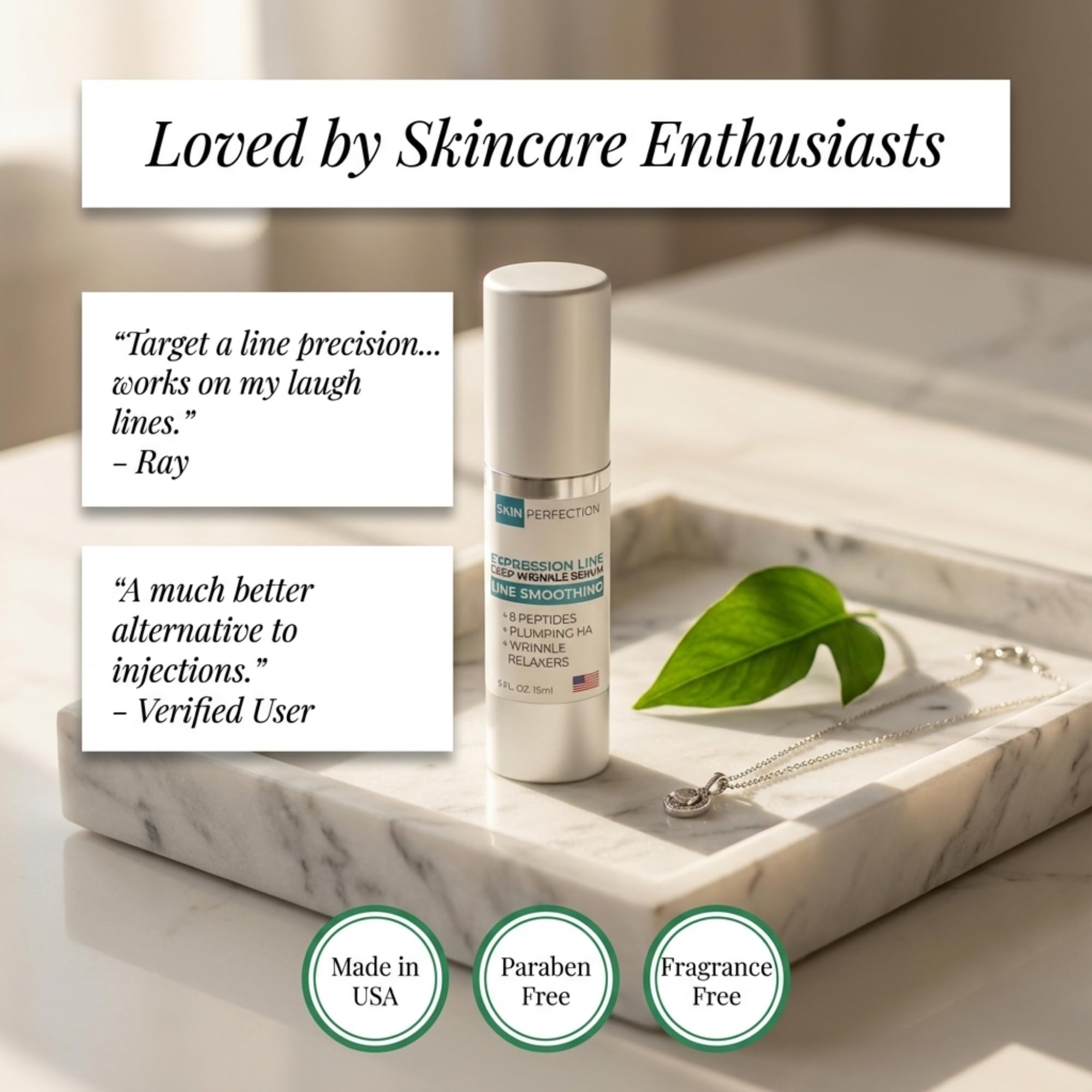 Skin Perfection serum pump dispensing for easy, mess-free use