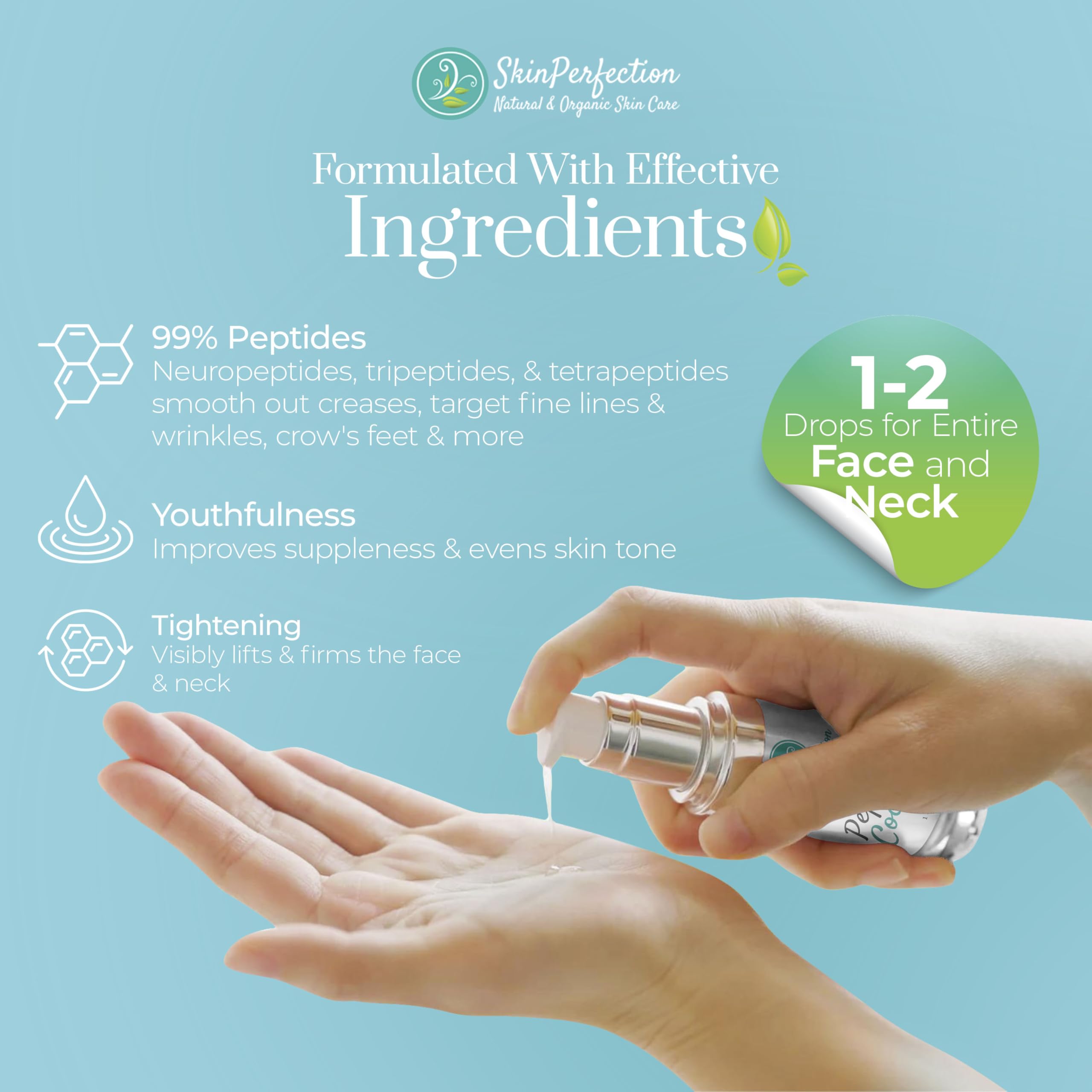 Silky, non-greasy finish of Skin Perfection serum texture close-up.