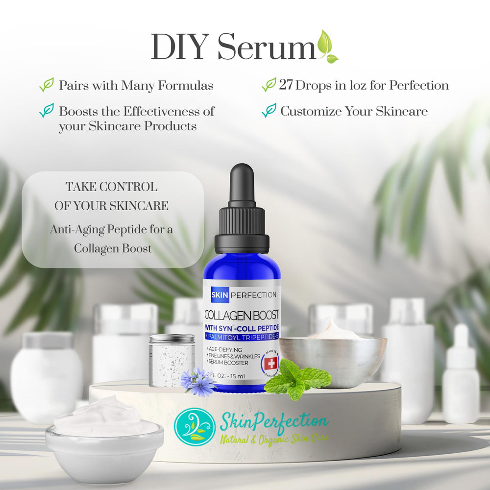 Skin Perfection Syn-Coll Boost serum pump on a clean vanity