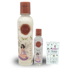 Skin Revolution Ritual Botanico keratin bottle highlights organic formula for frizz-free, silky hair.