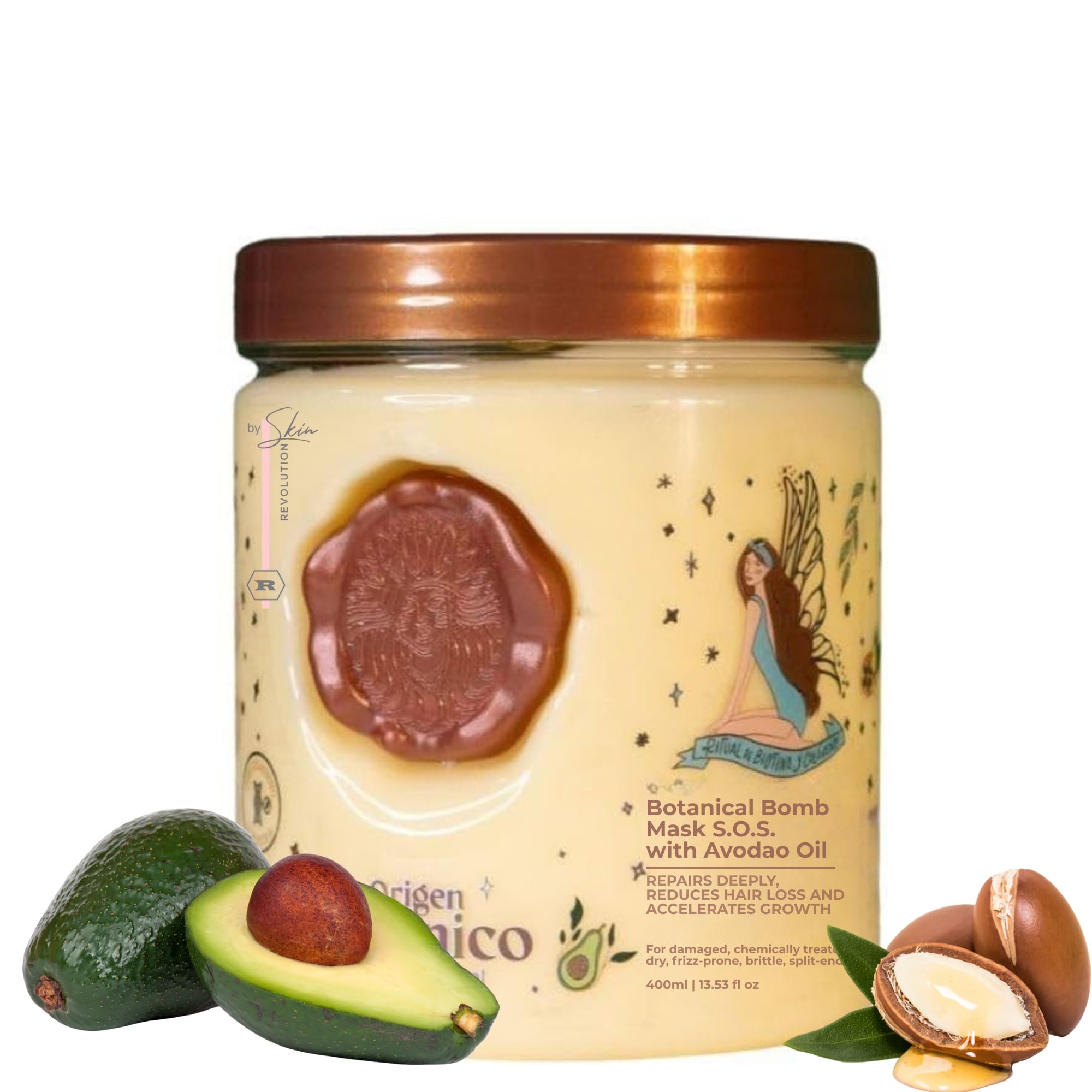 Skin Revolution Ritual Botanico Keratin Organic bottle pour enhances shine and nourishes hair