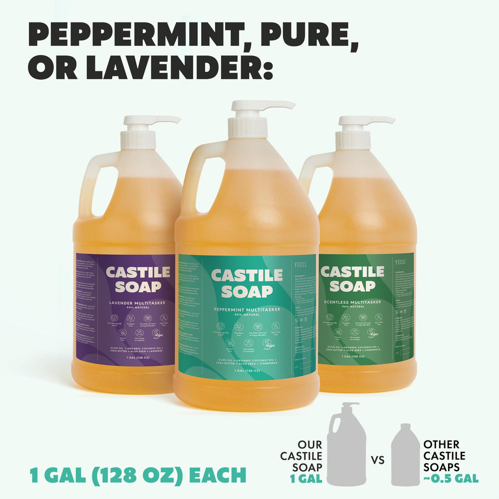 Greek-made Skin Said Yes peppermint castile soap on natural bathroom shelf.