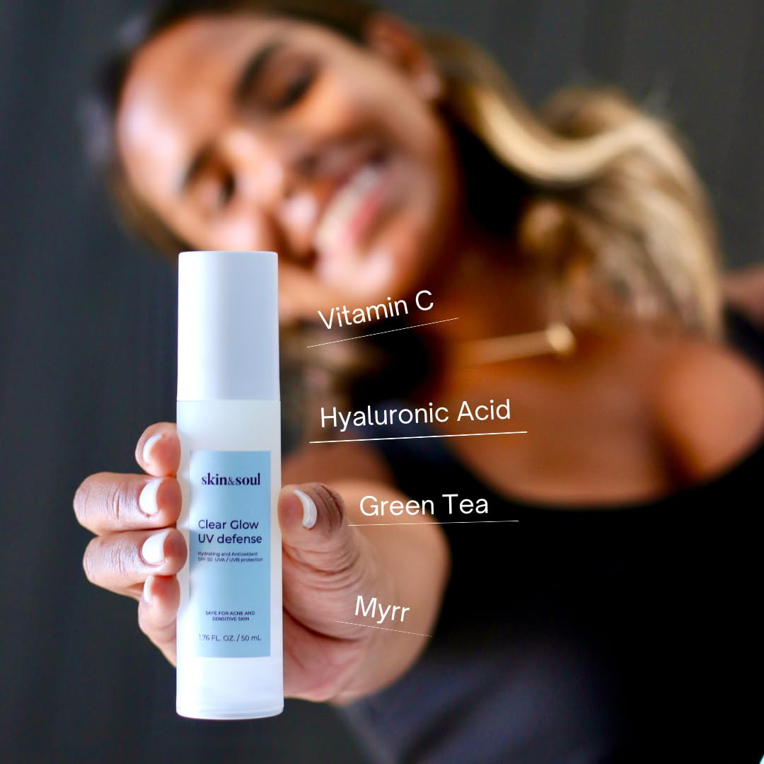 Skin & Soul Clear Glow SPF 50 application close-up highlighting smooth blend
