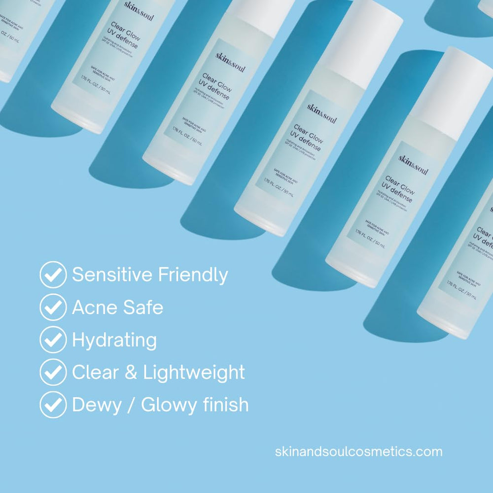 Skin & Soul Clear Glow SPF 50 swatch showing lightweight, dewy texture