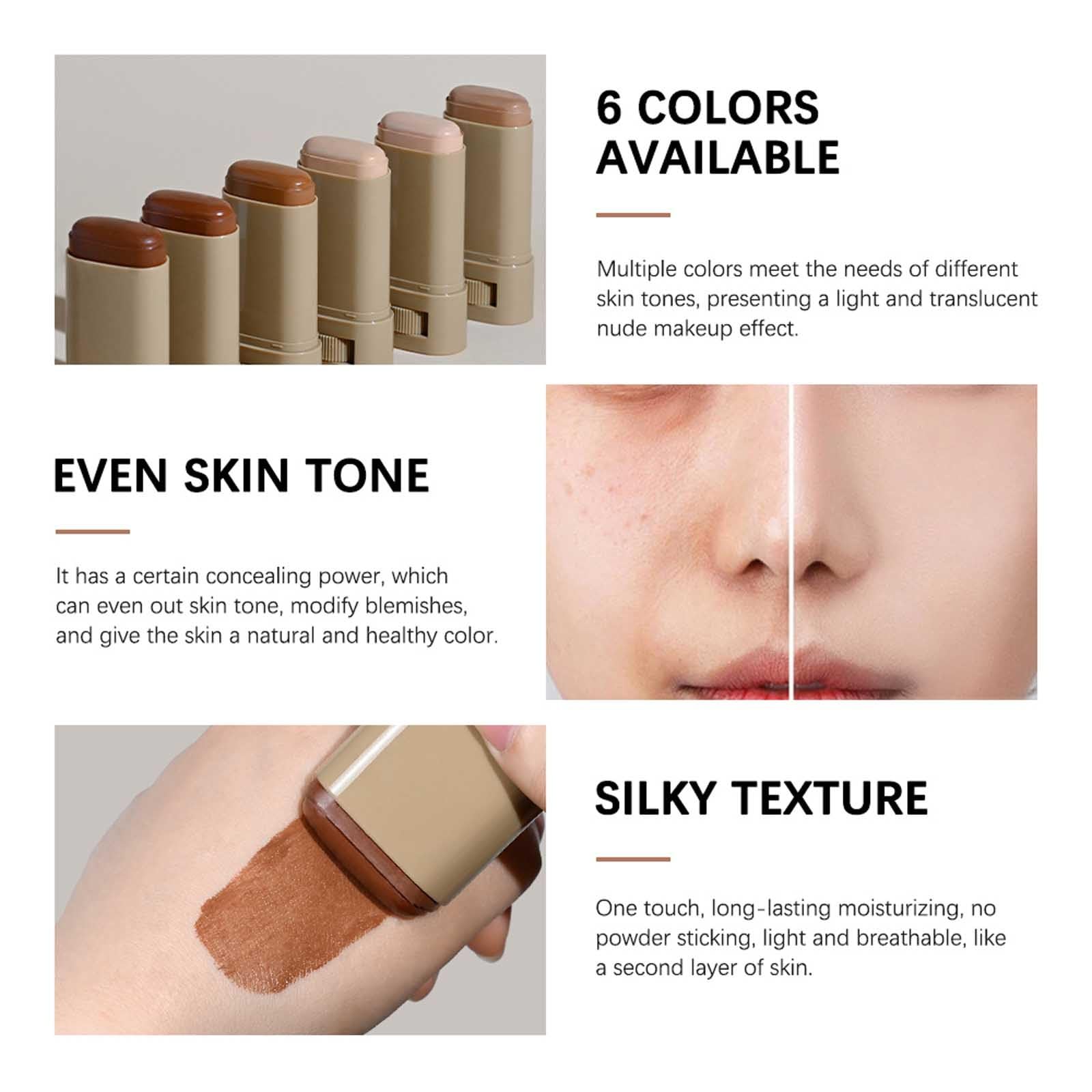 Six-shade range of Skin Tint & Contour Stick for diverse undertones.