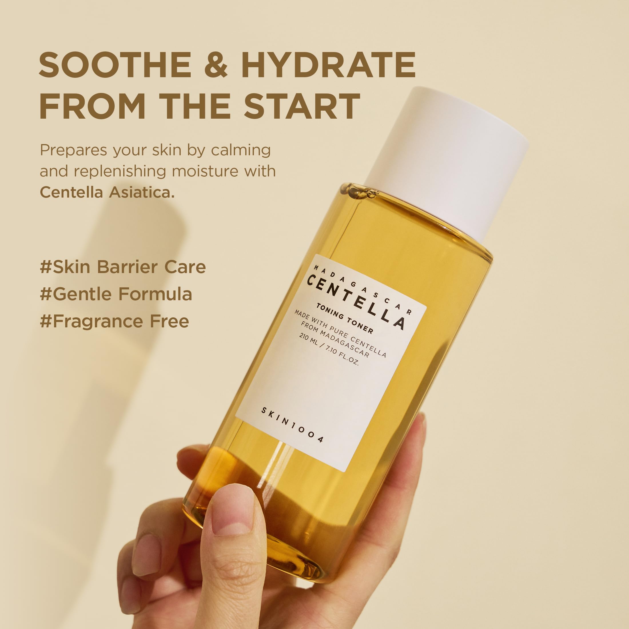 SKIN1004 Centella Toning Toner ingredients panel highlights Madagascar Centella and hydration boosters.