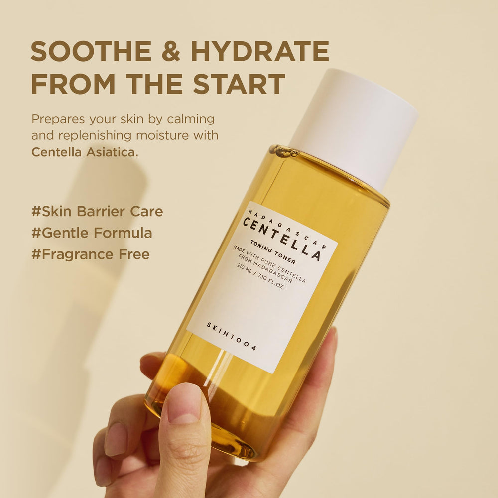 SKIN1004 Centella Toning Toner ingredients panel highlights Madagascar Centella and hydration boosters.