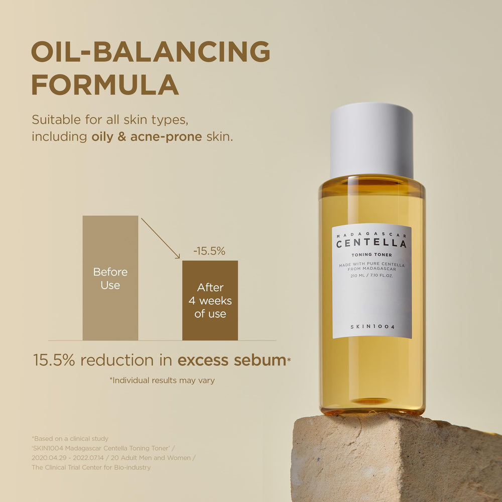 SKIN1004 Centella Toning Toner pad application demonstrates even coverage and soothing texture.