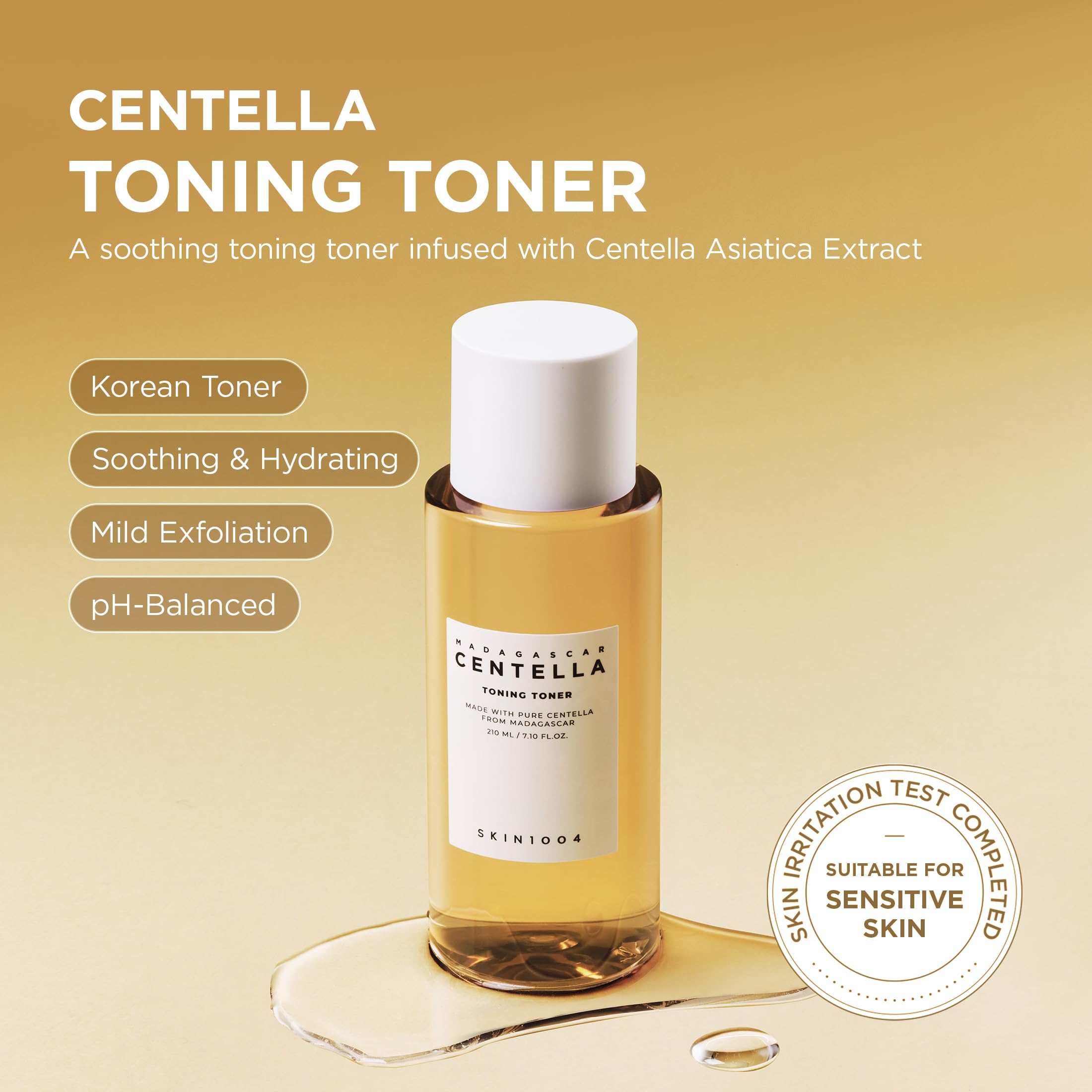 SKIN1004 Centella Toning Toner pour action demonstrates gentle exfoliation and quick absorption.