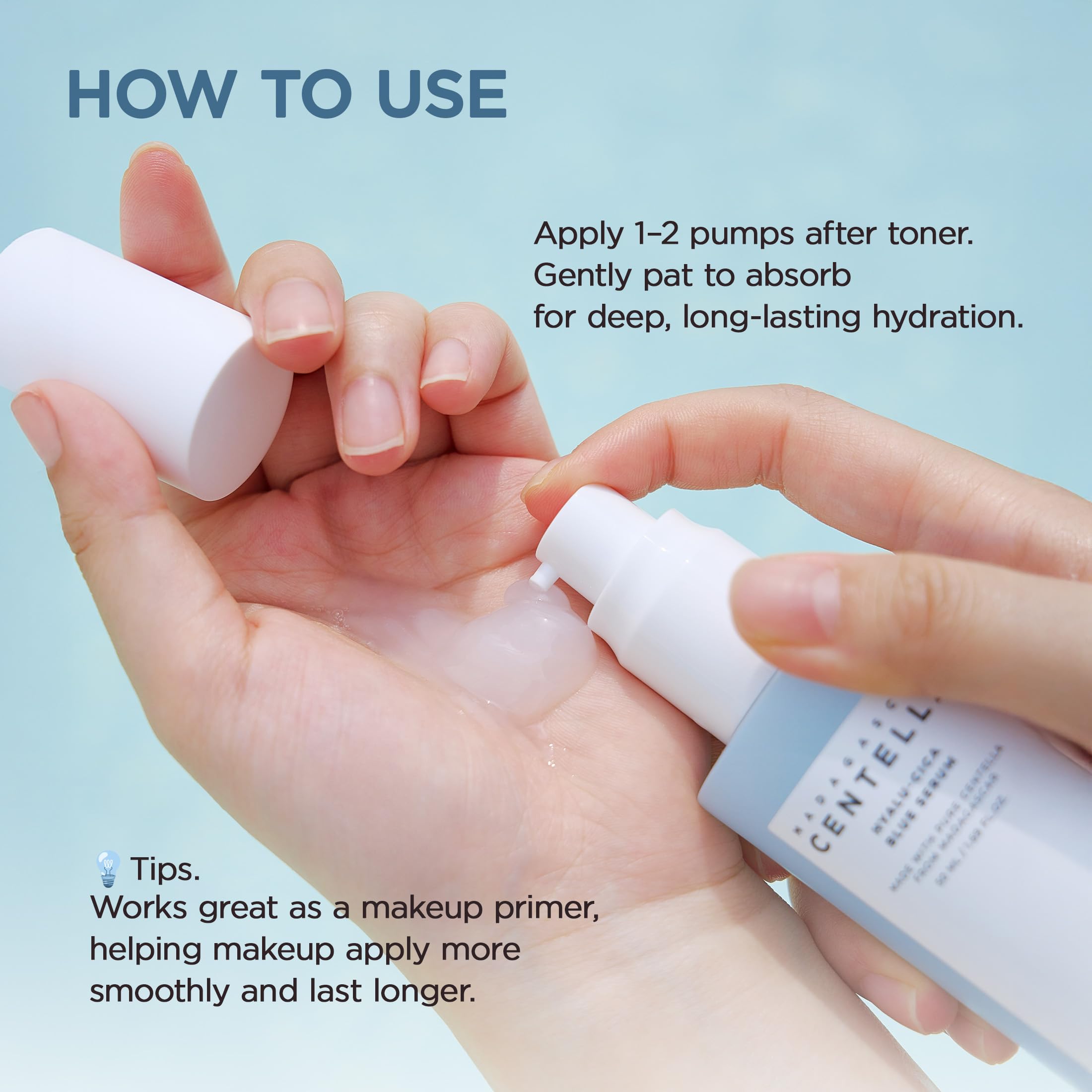 Drop of Skin1004 Hyalu-Cica Blue Serum dispensed for hydration demonstration
