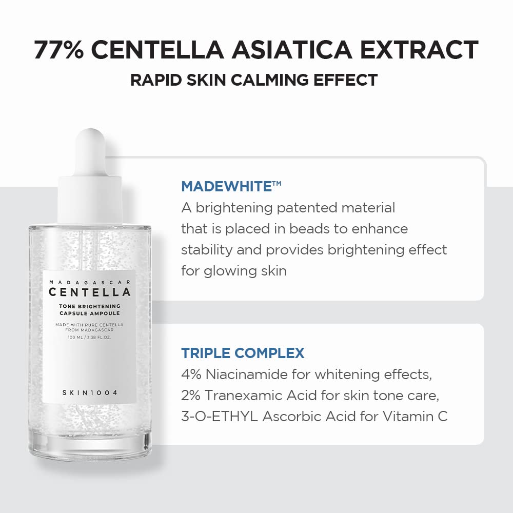 SKIN1004 packaging box image emphasizes brightening and soothing routine