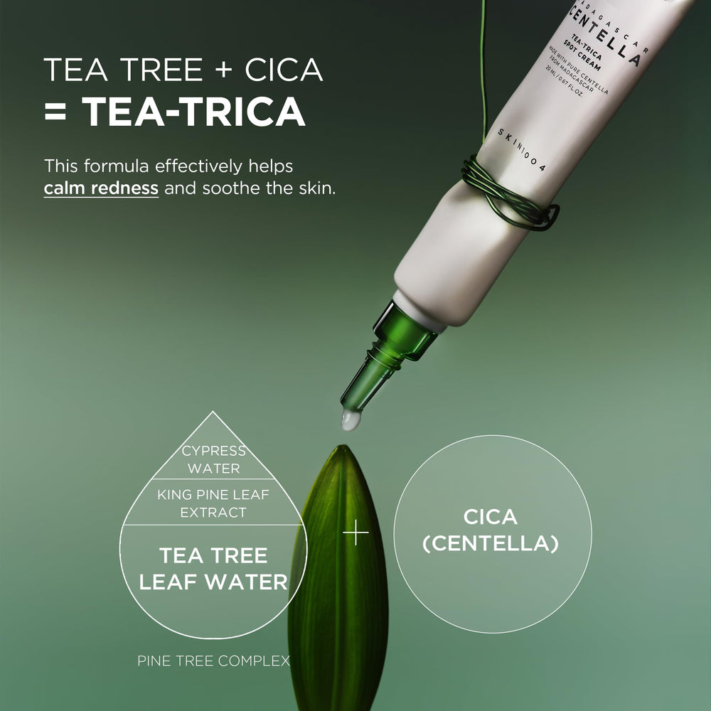Applying SKIN1004 Tea-Trica Spot Cream to a blemish.