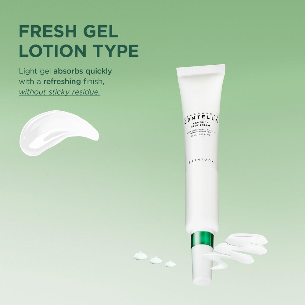 Tea-Trica Spot Cream visible on face with light finish.