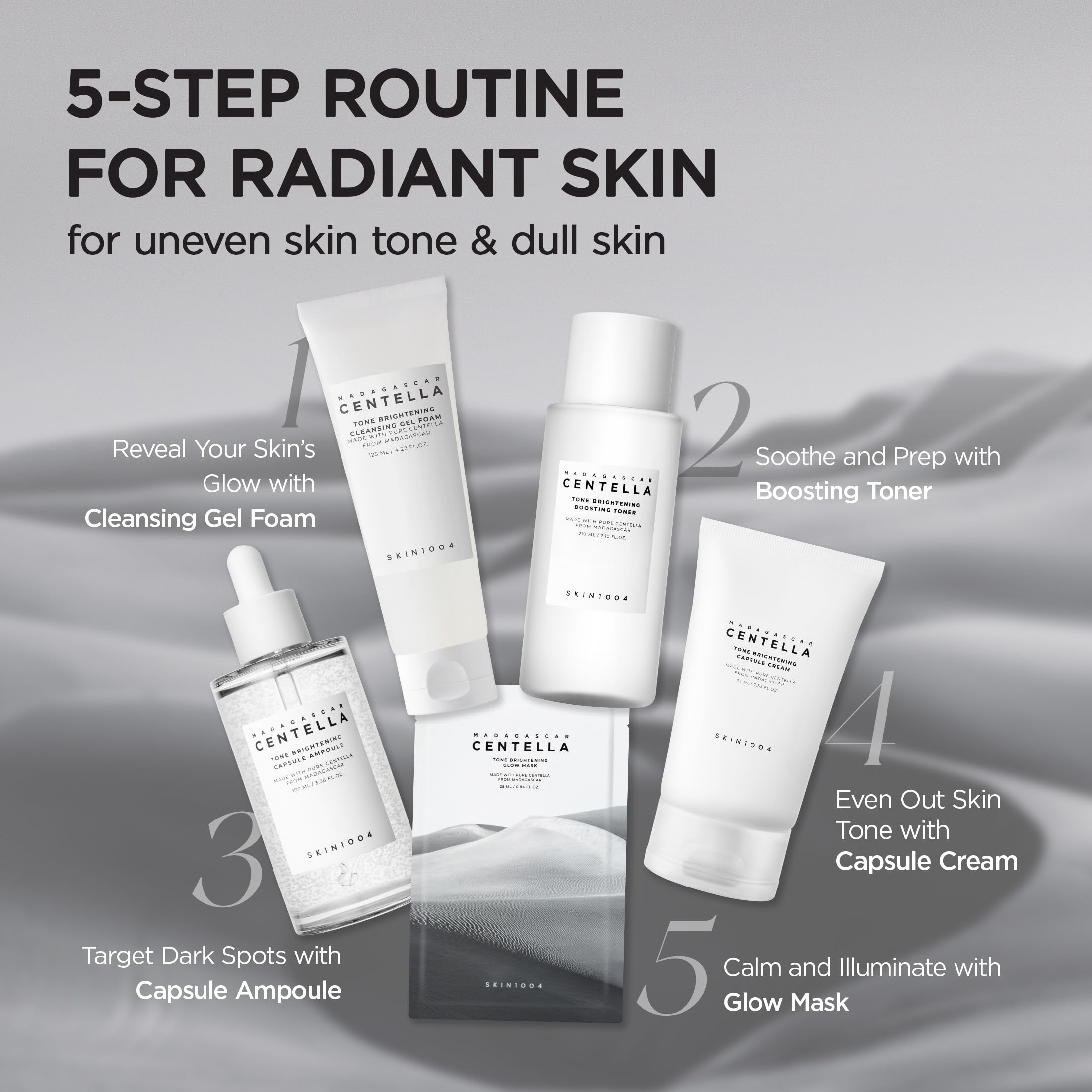 SKIN1004 Tone Glowing Boosting Toner cotton-pad application depicts soft exfoliation prep