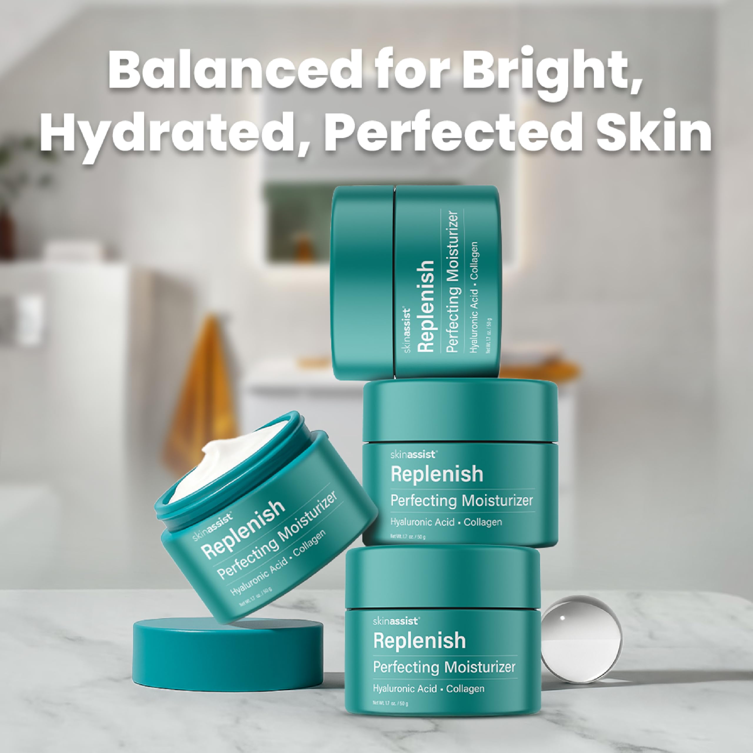 SKINASSIST Replenish hyaluronic acid close-up showing hydration support
