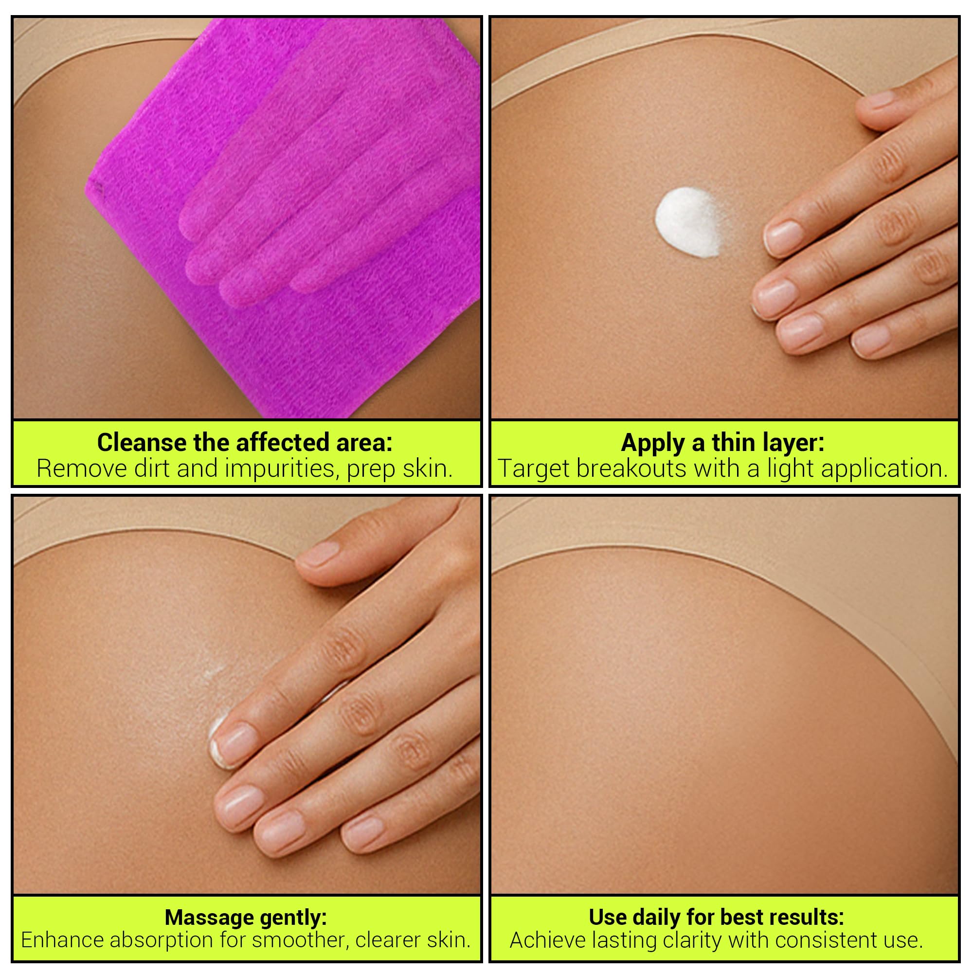 Back-area application highlighting reach on hard-to-reach spots