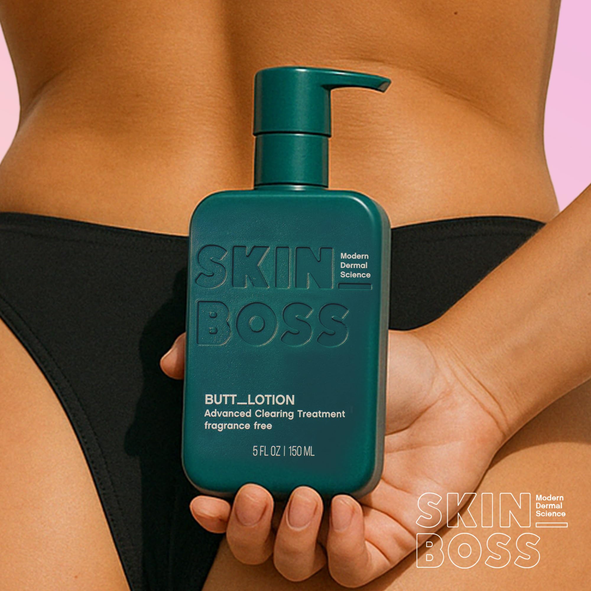 Thigh-area application reduces rough texture with SKINBOSS lotion