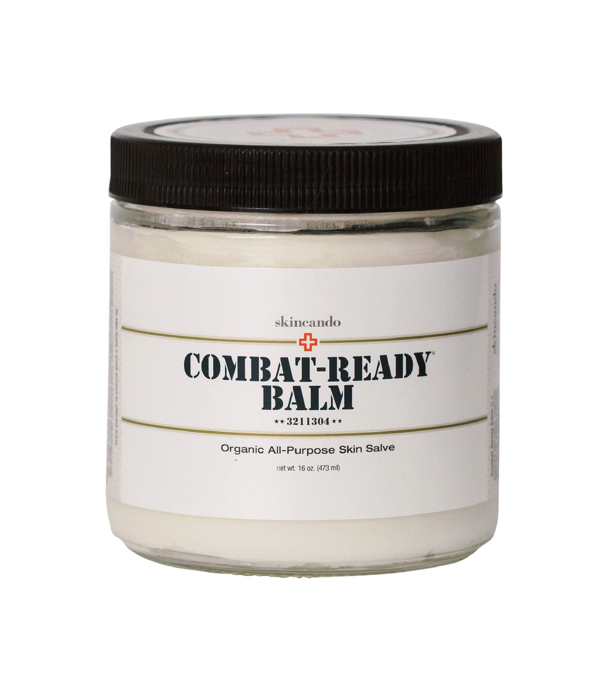 Skincando Combat Ready Skin Balm 8oz bottle delivering deep hydration for dry skin.