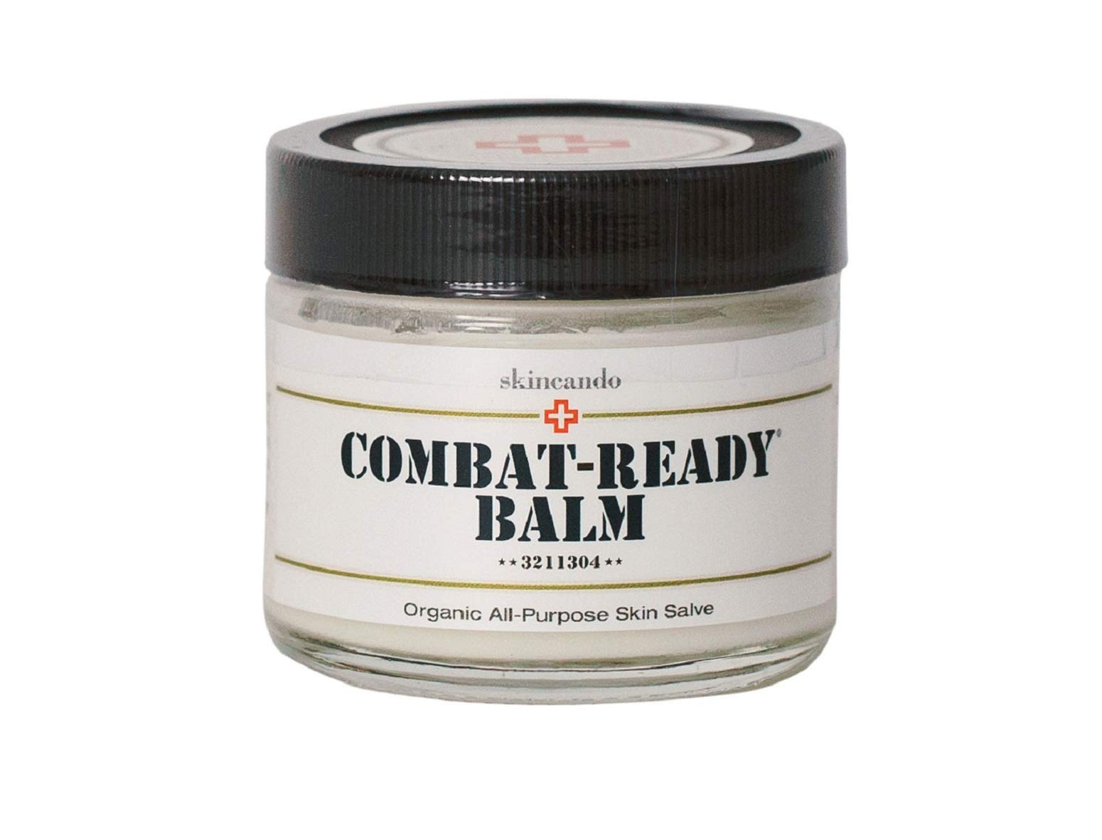 Skincando Combat Ready Skin Balm packaging close-up showing natural ingredients