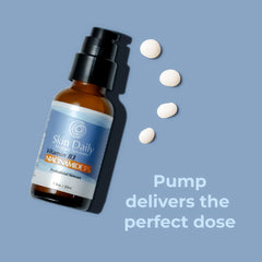 SkinDaily Niacinamide Serum pump dispenser close-up for easy, mess-free application.