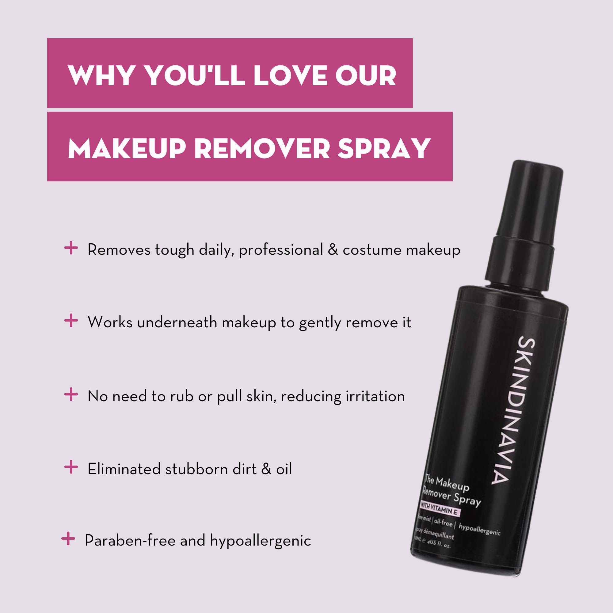 SKINDINAVIA cleansing mist application on face demonstrates quick makeup lift